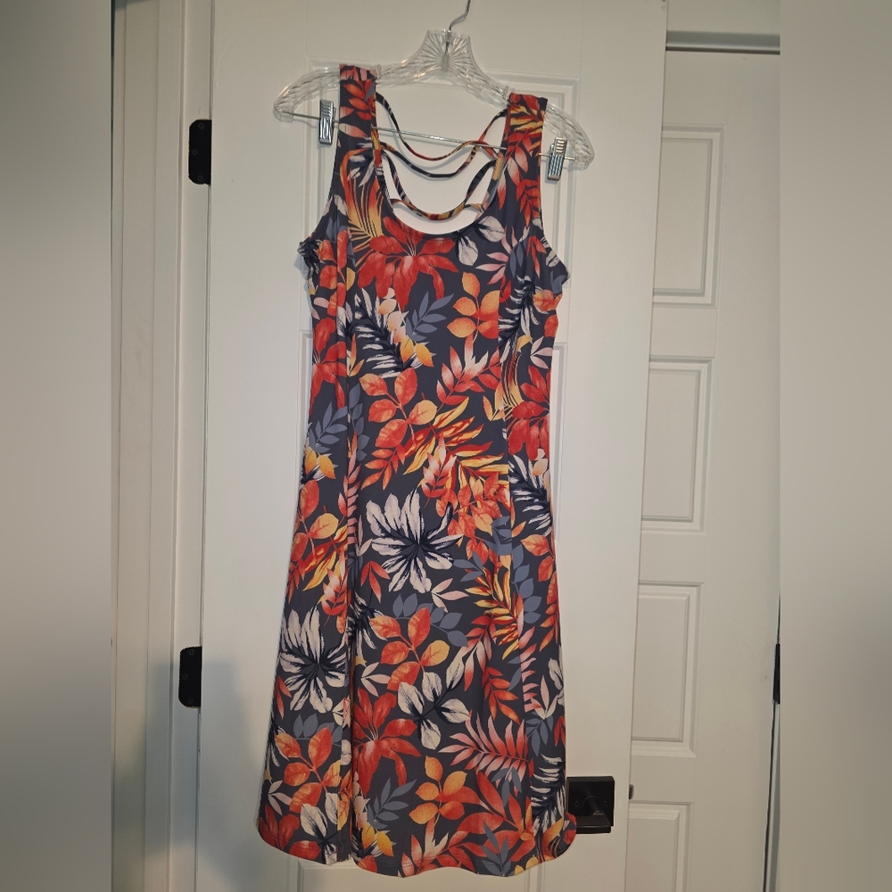 Sleeveless Tropical Floral Midi Dress in Orange and Cream